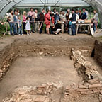 Group of visitors at an excavation site.