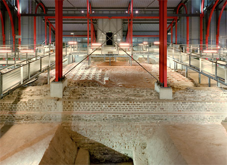 Remains of the Large Roman Baths under the protective building of glass and steel.