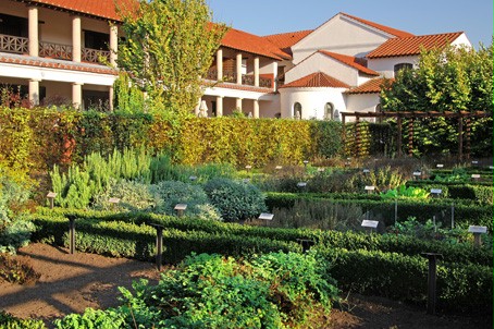 The herb garden with the Roman Hostel in the background.