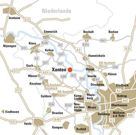 Motorway map of the greater Xanten area.