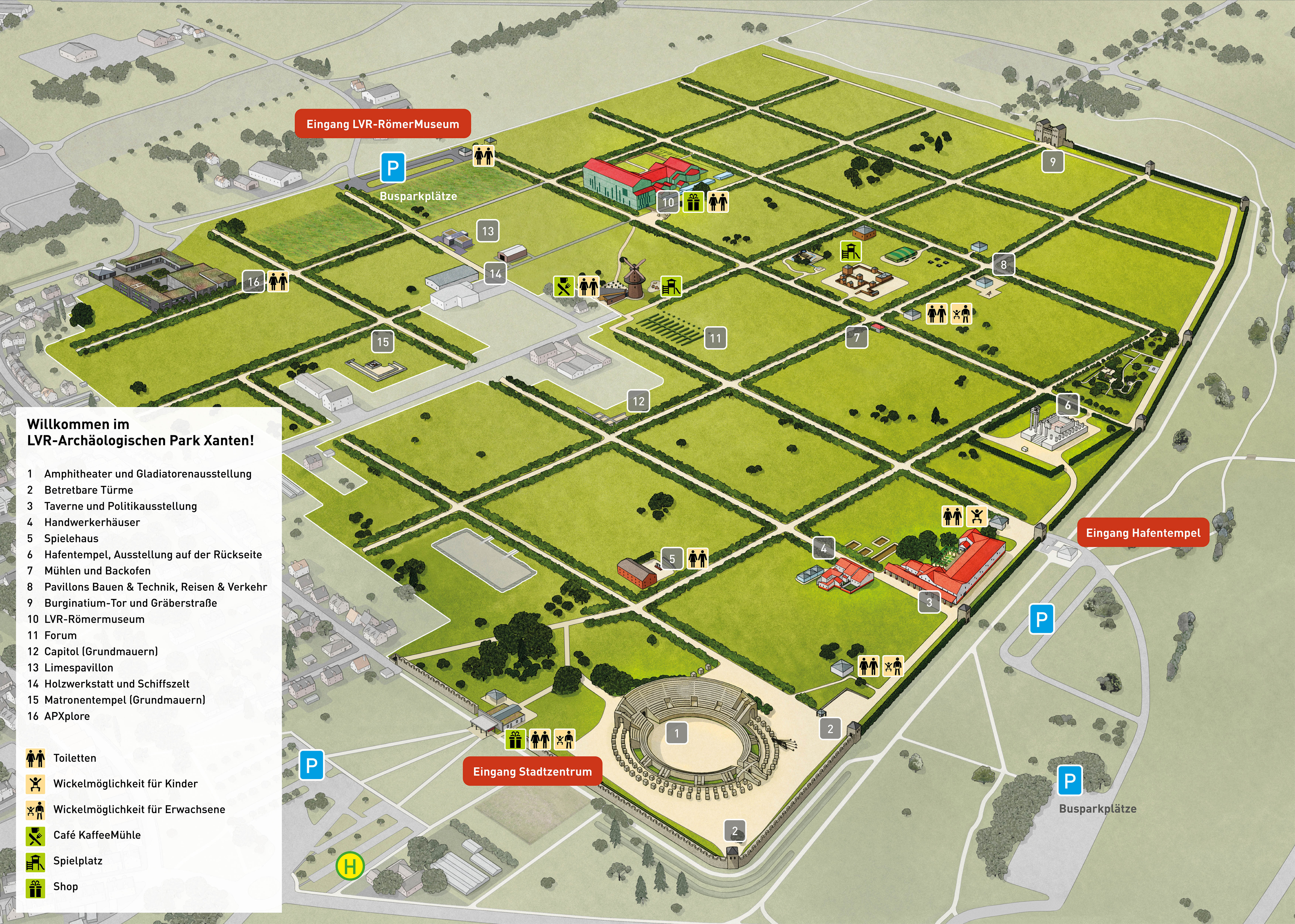 Geländeplan des LVR-Archäologischen Parks Xanten