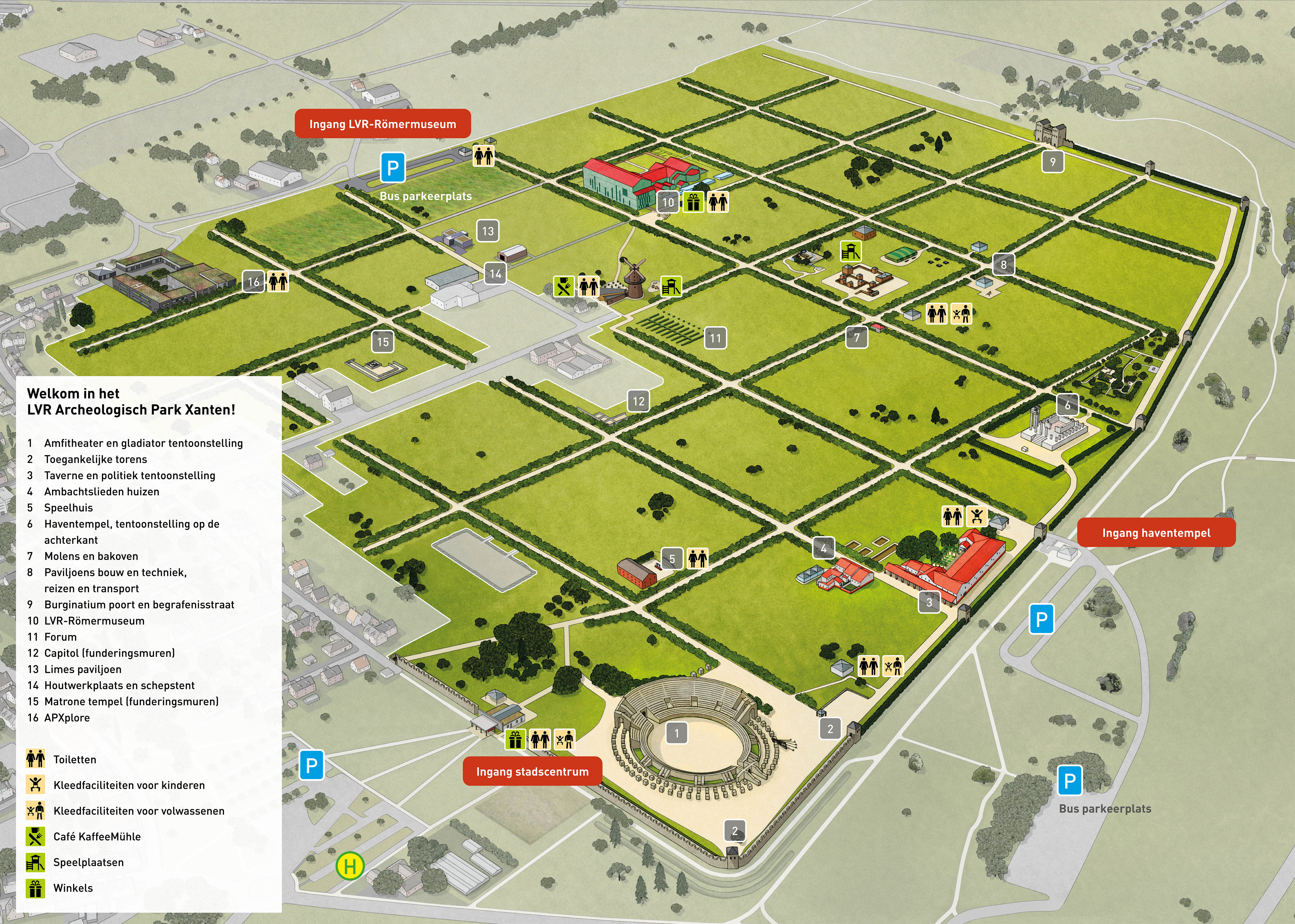 Plattegrond van het LVR Archeologisch Park Xanten