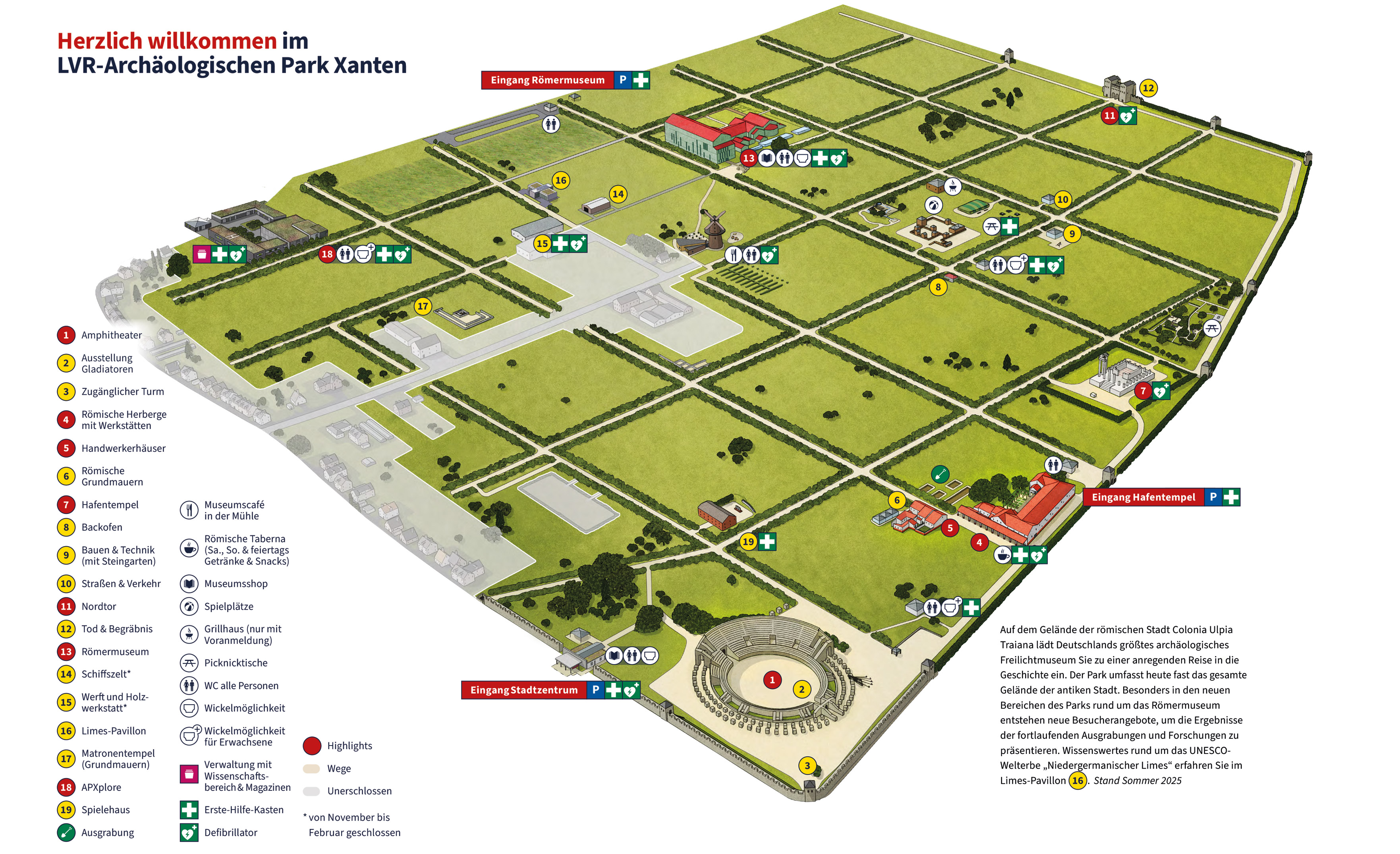 Geländeplan des LVR-Archäologischen Parks Xanten