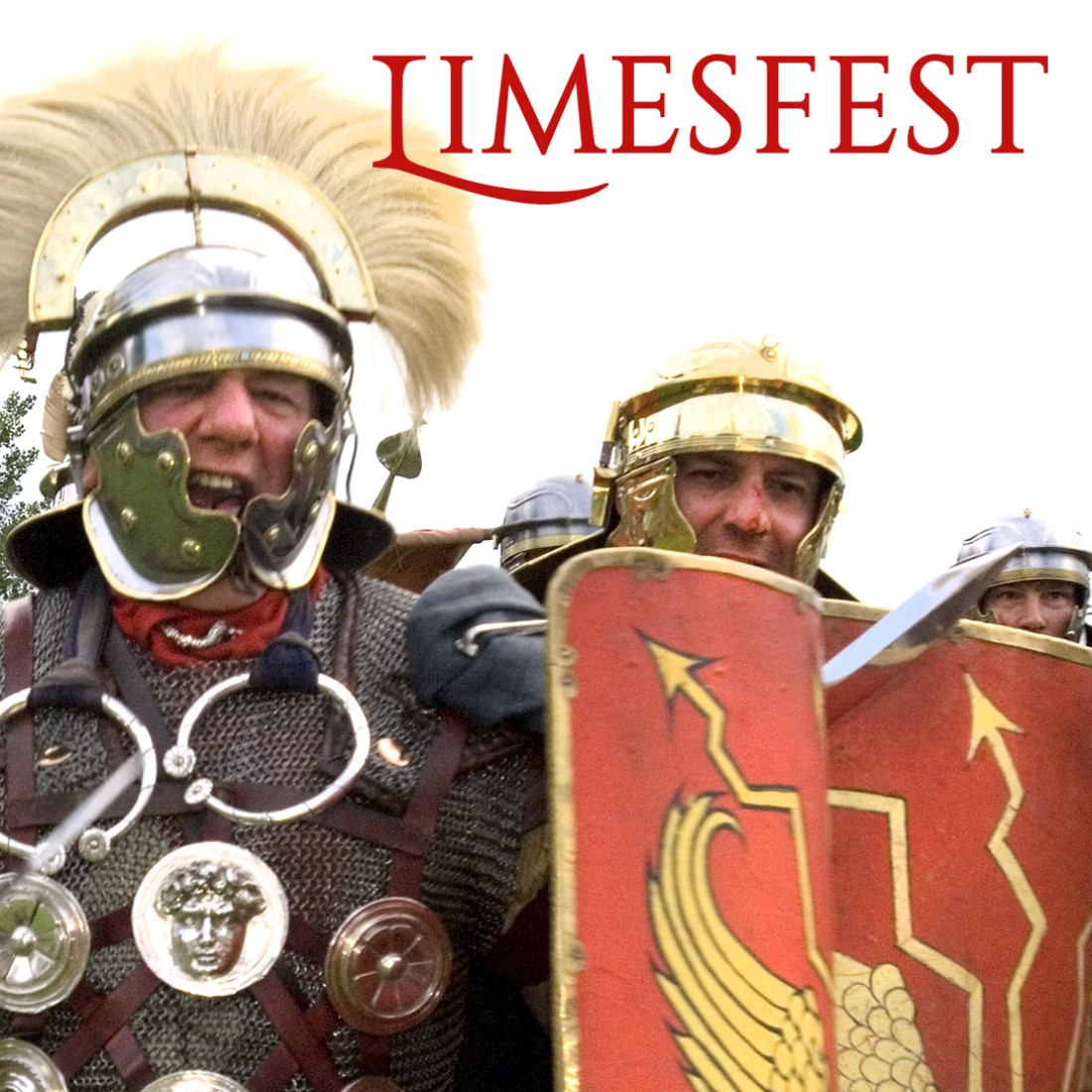 Gesichter angreifender Legionäre mit Schriftzug 